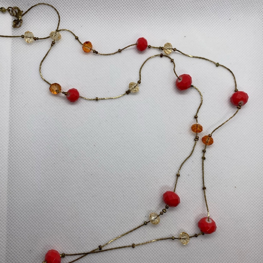 Coral and Amber Beaded 16” Necklace - Vintage